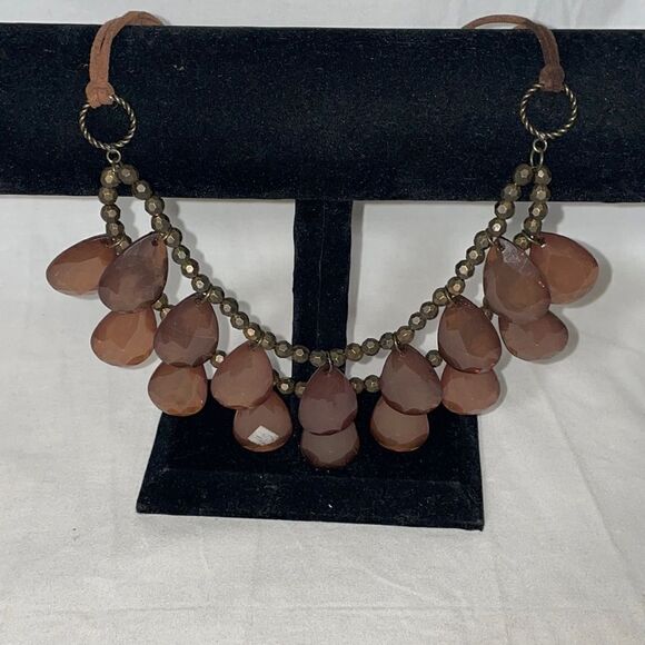Necklace With Small Brown Beads With Large Brown Hangers Beads - Picture 1 of 6